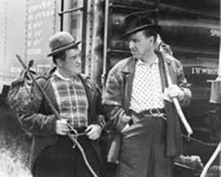 Bud Abbot &  Lou Costello with hobo sacks